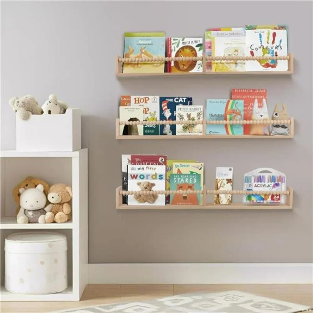 Set of 3 nursery wall book shelves 32 inch floating kids room storage organizer